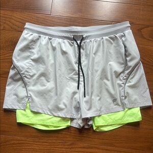 Fabletics Gray and Green Athletic Shorts with 2-in-1 Design